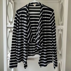 J Crew Drape Open Front Cotton Lightweight Cardigan Shirt Blouse Black White L